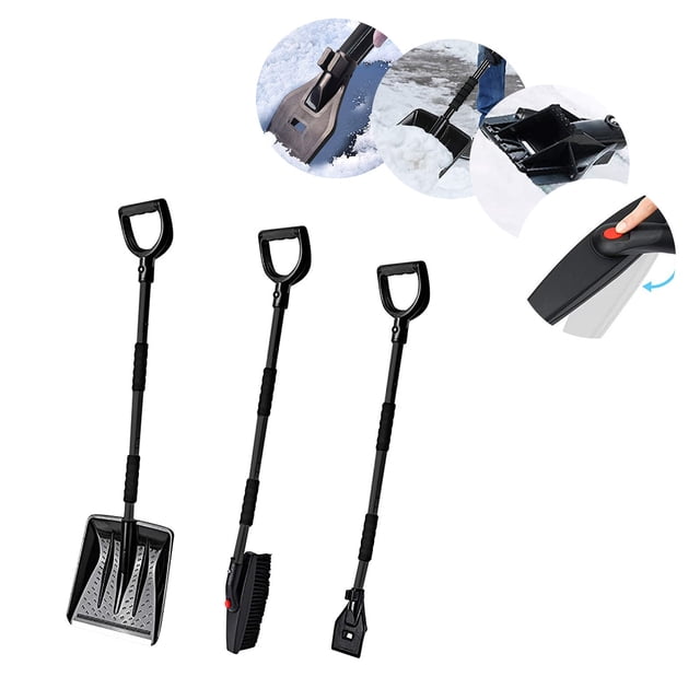 XYAIYT Stainless Steel 3 in 1 Snow Shovel Kit with Scraper and 360° Brush for Easy Snow Removal,Long Lasting and Removable Design for Vehicle Use,Includes Convenient Storage Bag