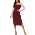thumbnail image 2 of INSPIRE CHIC Robe Midi en Tricot pour Femme 2023 Automne Hiver à Manches Longues, Découpes, Col Rond, Blocs de Couleur, Ourlet Fendu, Rose-Rouge Vin TG, 2 of 5