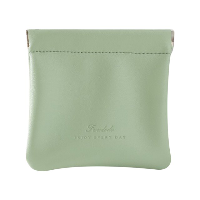 Pocket Cosmetic Bag Cosmetic Bag Bag Automatic Closing Storage Small Bag Coin Purse Lipstick Data Cable Storage Bag. A compact, square-shaped makeup bag made of waterproof PU leather in a soft green color, featuring fine stitching and an automatic closing mechanism. Perfect for organizing small items like makeup, coins, or cables. The bag measures 4.33x4.33 inches and fits easily into larger bags for convenient travel or outdoor use.