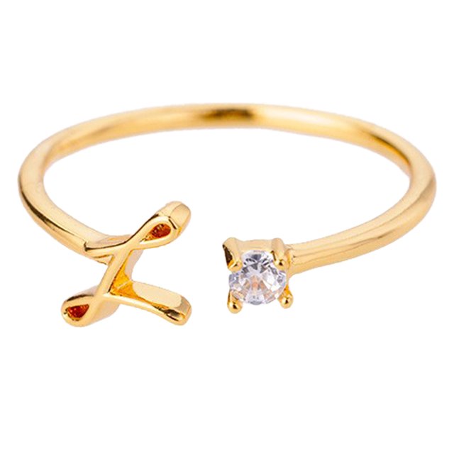 Riforla Gold Personalized Rhinestone 26 Initial Ring Jewelry Personalized Initial Letter Open Ring with Diamond Rhinestone Ring for Women Womens Jewelry L