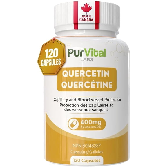 QUERCETIN Capsule 400mg Per Serving (Made in Canada) | 100% Natural | | 100% Lab Tested | Source of Antioxidants | Herbal Medicine | Capillary & Blood Vessel Protection | 120 Capsules (Pack of 1)