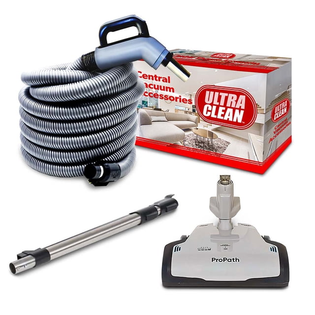 Ultra Clean Central Vacuum Electric Attachment Kit - Dual Voltage 24V / 110V Hose with 3-Way on/Off Switch Handle- Propath Electric Power Nozzle – Set of Chromed Wands
