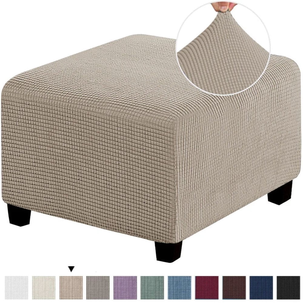 LNGOOR 3 Sizes Square Jacquard Durable Customized Stretch Footrest Ottoman Cover Folding Storage Stool Furniture Protector Slipcover (Light Grey S)
