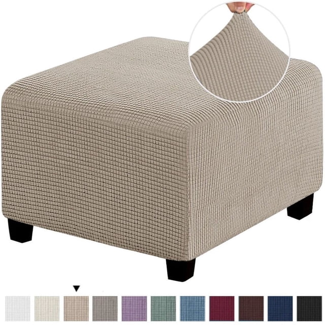 LNGOOR 3 Sizes Square Jacquard Durable Customized Stretch Footrest Ottoman Cover Folding Storage Stool Furniture Protector Slipcover (Light Grey S)