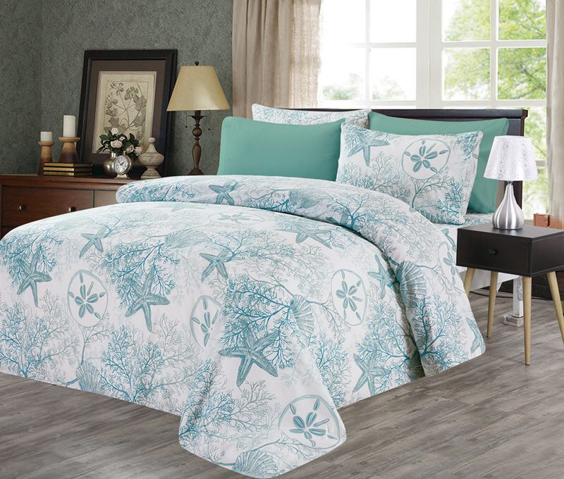 Hotel Club 1200 Super Soft 6-Piece Print Sheet Set (Queen, Blue Sea)