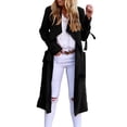 thumbnail image 1 of GDREDA Womens Classic Coat Lapel Collar Open Front Belted Long Jacket Black,L, 1 of 7
