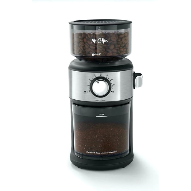 Mr. Coffee Moulin à Café à Meule Automatique / Moulin à Café Électrique de 18 Tasses / Acier Inoxydable
