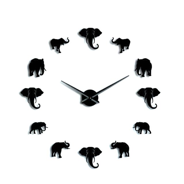 Cergrey Wall Clock,Unique Elephant Animal Shape Wall Clock DIY Acrylic Mirror Hanging Clock Decor for Home,DIY Clock