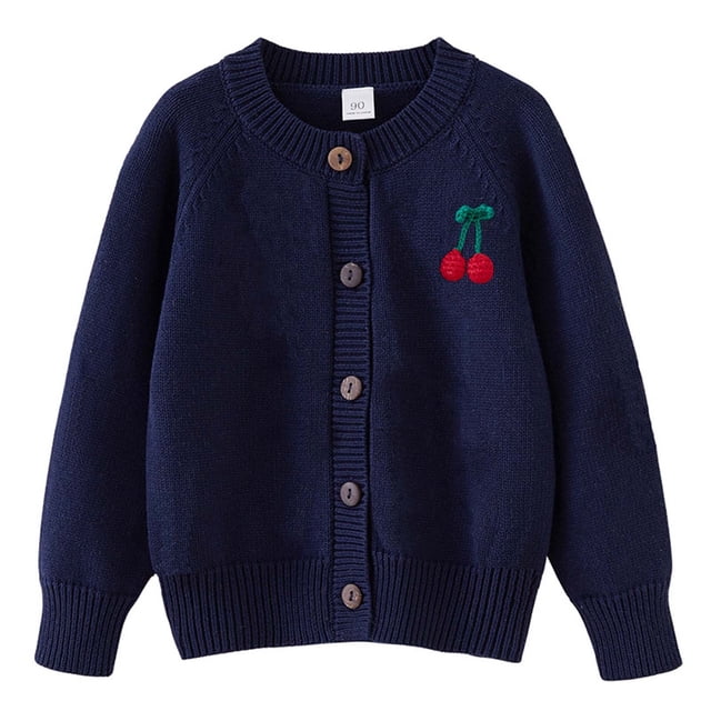 RXIRUCGD Industrie Lourde Cardigan Tricoté au Crochet à la Main pour Filles en Coton à Col Rond Chandail Veste pour Enfants ( Marine, Taille : 6 Ans )