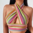 thumbnail image 2 of Fridja Lady Color Striped Sleeveless Halter Halter Slim Knit Cross Top, 2 of 5