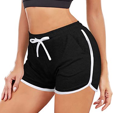Besolor Lot de 2 Shorts de Gym Femme Été Décontractés à Cordon Taille Haute Short de Course Confortable à Blocs de Couleur Vêtements de Sport