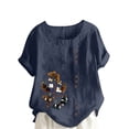 thumbnail image 2 of Pisexur Hauts pour Femmes en Coton et Lin Été Décontracté Imprimé Papillon Blouses Oversize Col Rond Tunique Ample Manches Courtes Hauts Chemises Grande Taille, 2 of 5