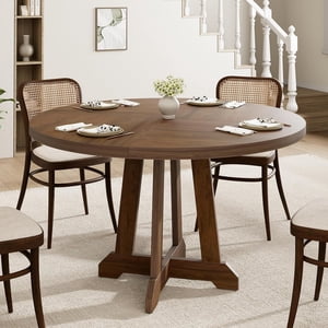 Round Dining Table for 4~6 People, 47" Round Dining Table, Wooden Kitchen Table with Sturty Legs, Dining Room Table for Dining Room, Kitchen (Brown)