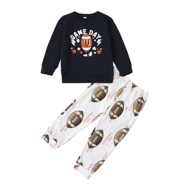 Honganda Ensemble 2 Pcs Garçon 3-7 Ans Imprimé Rugby Sweat à Manches Longues et Pantalon Élastique pour Tout-Petit Vêtements d'Automne