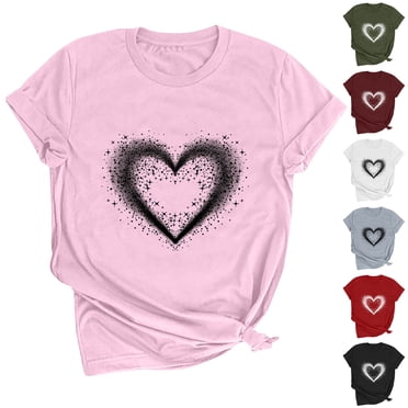 QIPOPIQ Women Buffalo Plaid & Leopard Heart T-Shirt Clearance