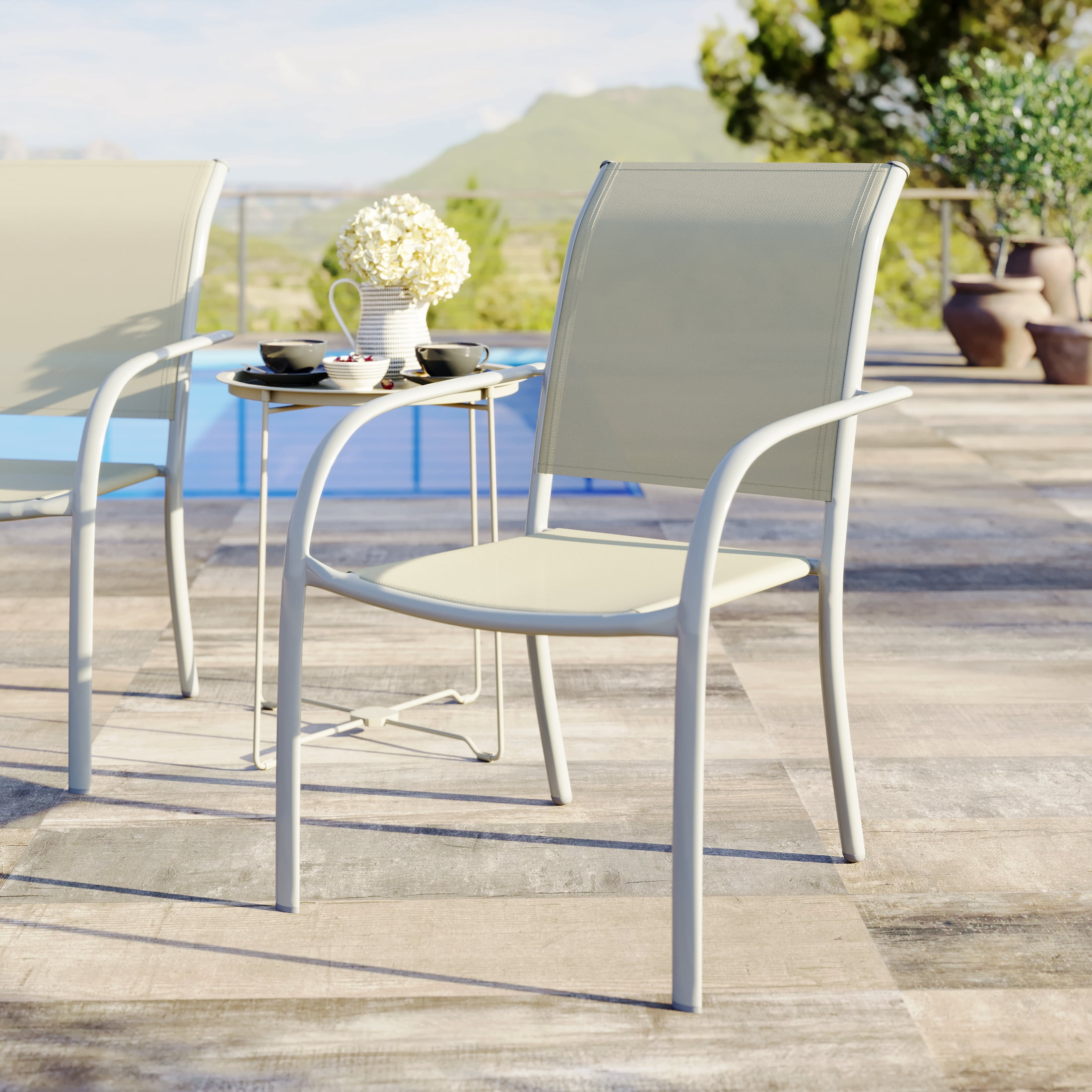 Mainstays Steel Outdoor Stacking Chair, Greige