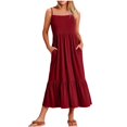 thumbnail image 1 of Womens Fashion Round-Neck Sling Sleeveless Solid Pockets Patchwork Pullover Dress, 1 of 5