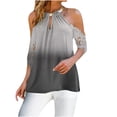 thumbnail image 1 of Leutsin Women Halter O-Neck Gradient Printing Off Shoulder Short Sleeve Hollow Out Tops, 1 of 5