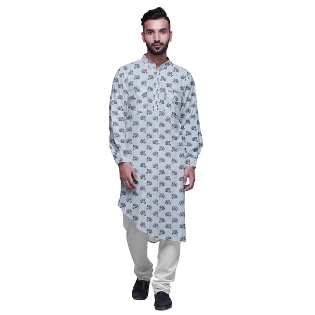 Atasi Kurta Traditionnel en Rayonne Imprimée à Col Mandarin pour Hommes Chemise Décontractée