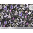 thumbnail image 2 of Soimoi Purple Polyester Crepe Fabric Bird,Leaves & Orchids Flower Decor Fabric Printed BTY 42 Inch Wide, 2 of 3