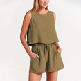 thumbnail image 2 of Timegard Ensembles Détente 2 Pcs pour Femmes Débardeurs à Col Ras du Cou Shorts à Taille Haute à Jambes Larges Tenues Amples, 2 of 6