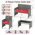 thumbnail image 3 of Costway Ensemble de Conversation pour Patio 4 Pcs avec Coussins de Siège et Dessus de Table en Verre Trempé, Extérieur Rouge, 3 of 10
