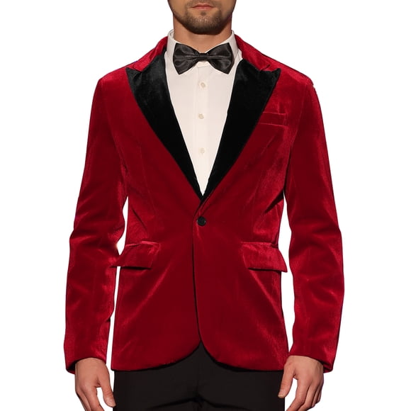 INSPIRE CHIC Velvet Suit Jacket for Men's Contrast Lapel Wedding Party Velour Blazer M Burgundy