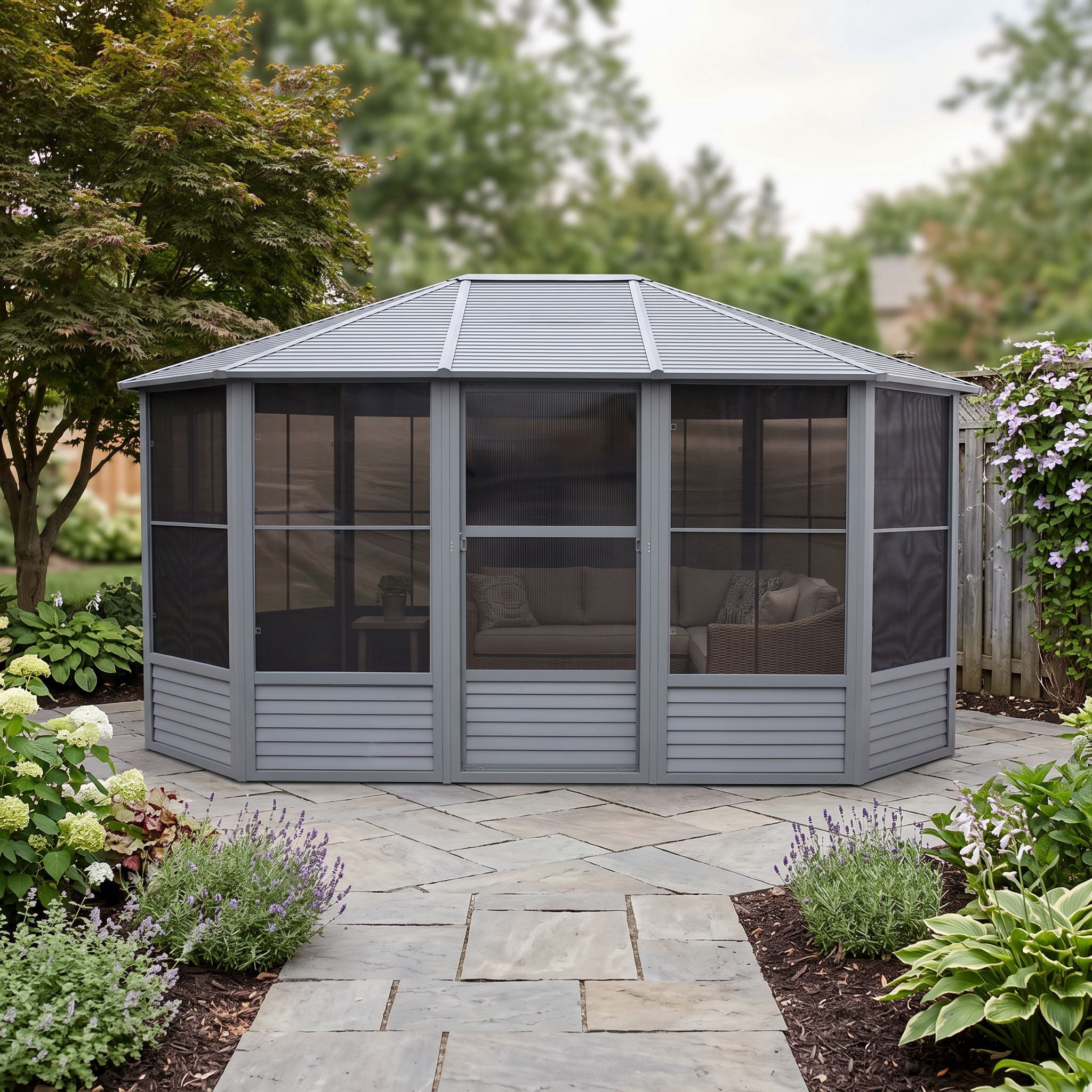 Gazebo Penguin Florence 12 ft x 15 ft Metal Roof Solarium - Slate