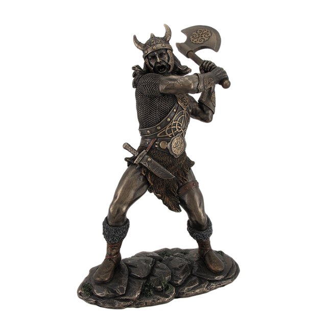 Viking Warrior Swinging an Axe Bronze Finish Statue