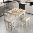 thumbnail image 2 of Gymax 5 PCS Square Bar Table Set for 4 w/ Padded Stools Rubber Wood Legs for Kitchen, 2 of 10