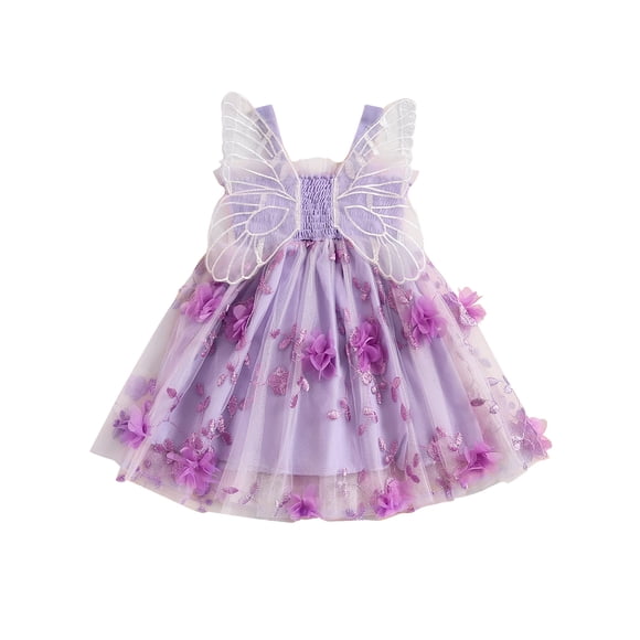Nituyy Baby Girls Sleeveless Dress Summer 3D Flowers Cute Tulle A-Line Dress with Butterfly Wing for Beach Party Cute Clothes