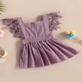 thumbnail image 3 of Toddler Kids Girls Princess Dress Solid Color Lace Fly Sleeve Dress, 3 of 8
