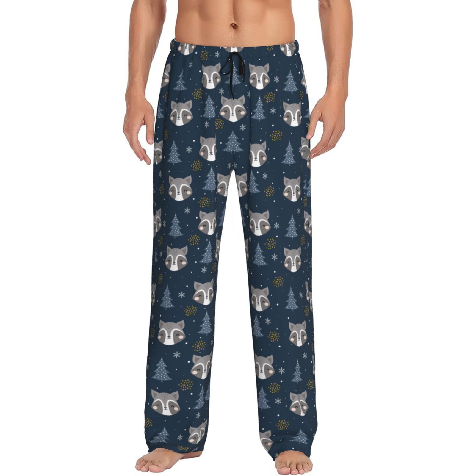 Sikiie Cute Christmas Tree Raccoon Print Pajama Pants Men, PJ Bottoms, Sleep & Lounge Pants-Medium