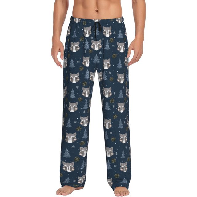 Sikiie Cute Christmas Tree Raccoon Print Pajama Pants Men, PJ Bottoms, Sleep & Lounge Pants-Medium