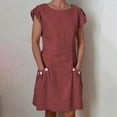 thumbnail image 1 of LOVZFMLL Women's New Solid Button Double Pocket Contrast Round Neck Dress Wine 2XL, 1 of 8