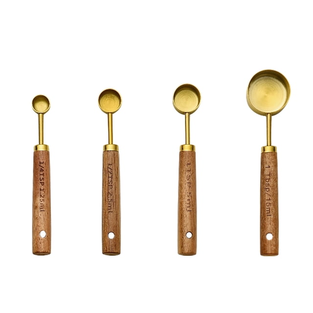 Measuring Spoons 4PCS Measuring Cups Set With Scale Stainless Steel Cup Measurements Set With Wood Handle Measuring Cups And Spoons Set For Cooking Baking,Easy To Clean And Store