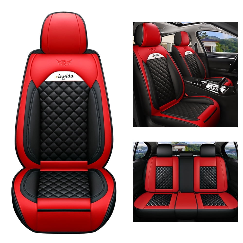 Maidao Car Seat Covers Leather Set for Honda for Civic 2005-2011 5 Seats Compatible Airbag Water Resistant Front Rear Cushion Protector Red