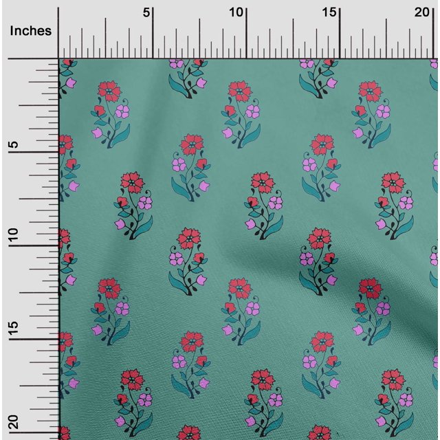 oneOone Silk Tabby Fabric Leaves & Floral Block Print Fabric By Yard 42 Inch Wide