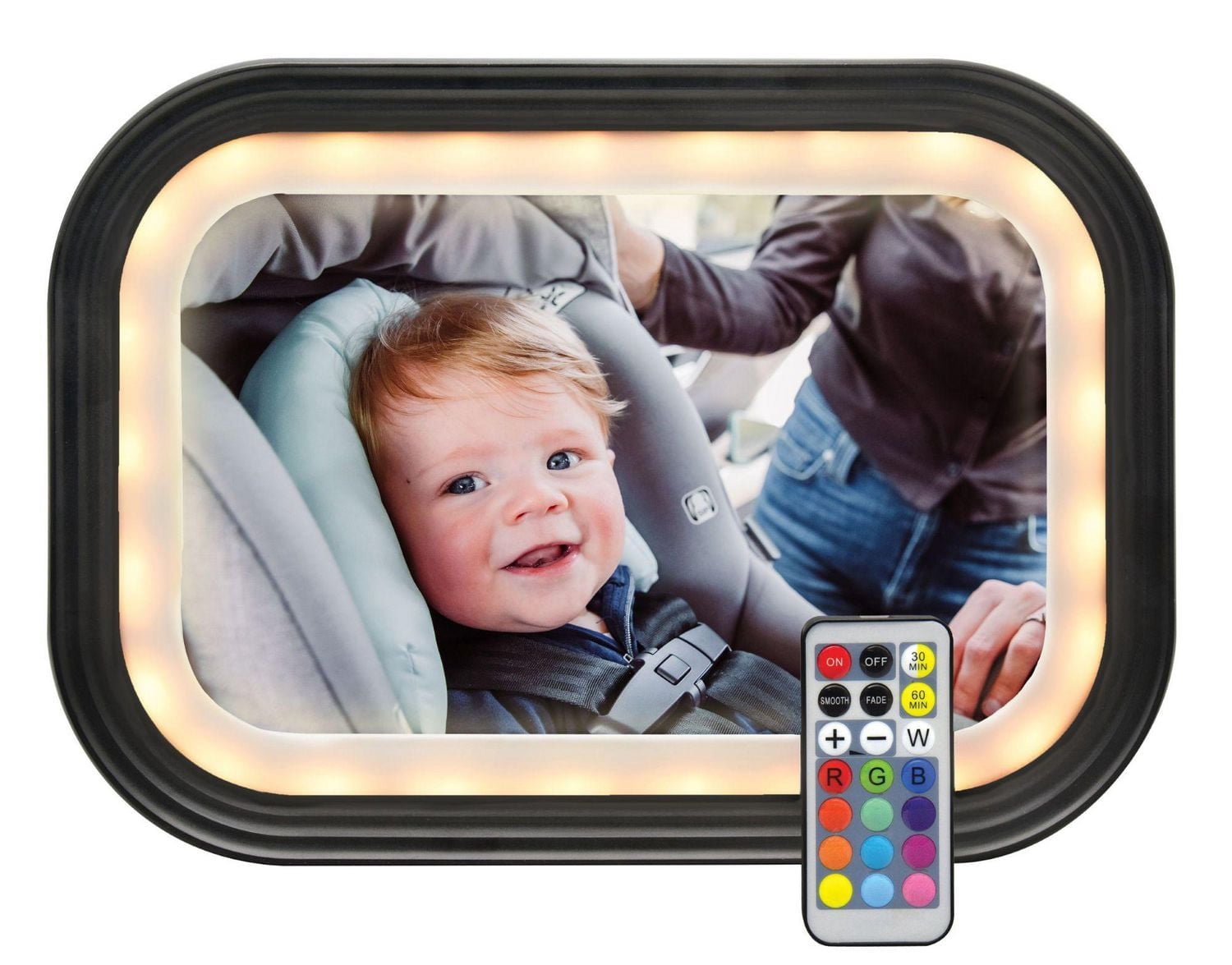 GoldBug Glow Rétroviseur de siège d’auto pour bébé orienté vers l’arrière, télécommande LED réglable, noir
