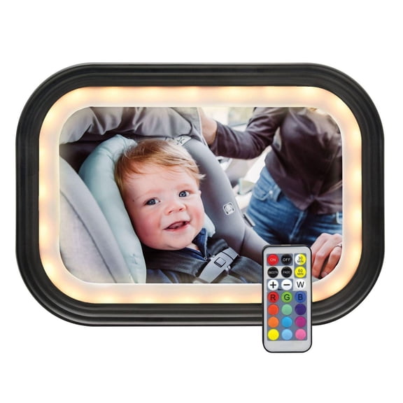 GoldBug Glow Rétroviseur de siège d’auto pour bébé orienté vers l’arrière, télécommande LED réglable, noir