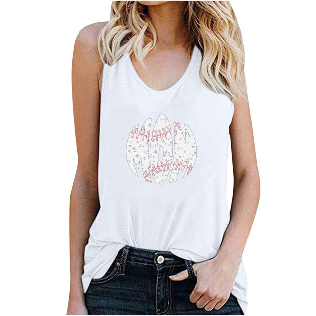 Pompotops Women's Pullover Sleeveless Printing Solid Color Vest Tops