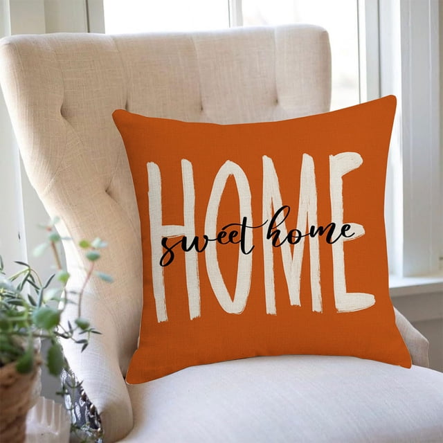 Yhmxh Halloween Decorations Outdoor Indoor Fall Pillow Covers Burnt Orange Pumpkin Themed Thanksgiving Print Decorative Throw Pillows Outdoor PillowCase Linen Cushion Decor For Sofa Bed
