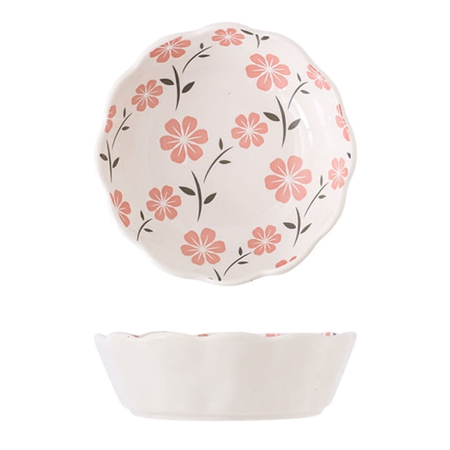Qeeadeea Small Round Baking Dish Set Of 2, Colorful Ceramic Pie Pan, Round Ceramic Pie Plate-white-flower