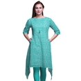 thumbnail image 1 of Bimba Kurti Asymétrique Vert à Blocs Imprimés pour Femmes, Robe Tunique d'Été Indienne, XX-Grand, 1 of 6