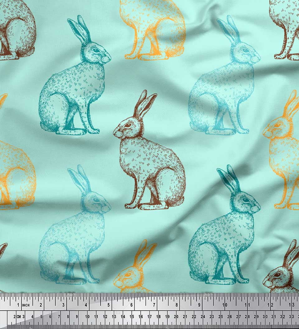 Soimoi Green Cotton Jersey Fabric Rabbit Animal Print Fabric by the metre 58 Inch Wide