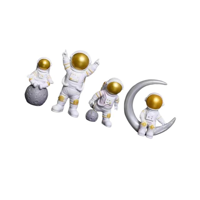 4 Pcs Astronaut Statue Figurine de Spaceman Décoration Maison Or Blanc