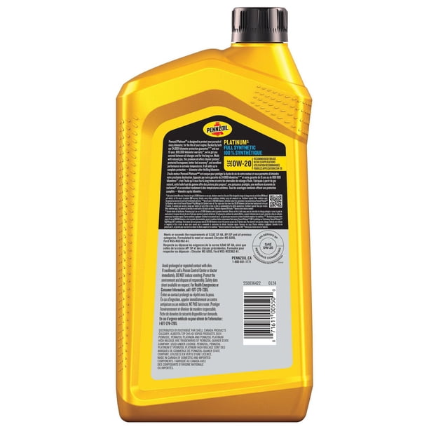 Pennzoil Platinum SAE 0W-20 Full Synthetic Motor Oil - Walmart.ca