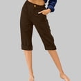 thumbnail image 2 of Timegard Cropped Pants for Women Capris Summer Casual Button Ruffle Elastic Waist Solid Color Lounge Pants, 2 of 4