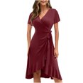 thumbnail image 1 of SMihono Robe Bohème d'Été pour Femmes Grande Taille Mode Robe Décontractée pour Femmes de Printemps et d'Été Fendue à Col en V à Manches Courtes, 1 of 5