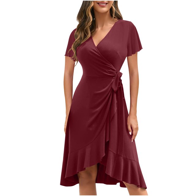 SMihono Robe Bohème d'Été pour Femmes Grande Taille Mode Robe Décontractée pour Femmes de Printemps et d'Été Fendue à Col en V à Manches Courtes